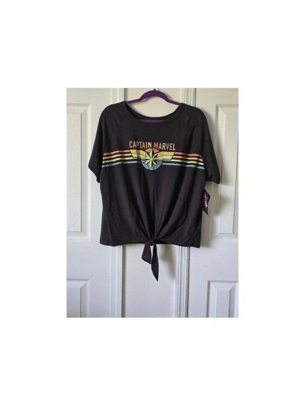 Captain Marvel Women's 3XL Black Tie-Front T-Shirt